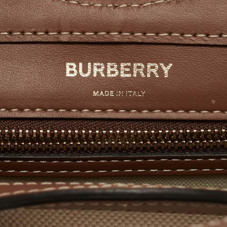 Pre Owned Burberry Malt Brown/Natural Canvas and Leather Mini Pocket Bag