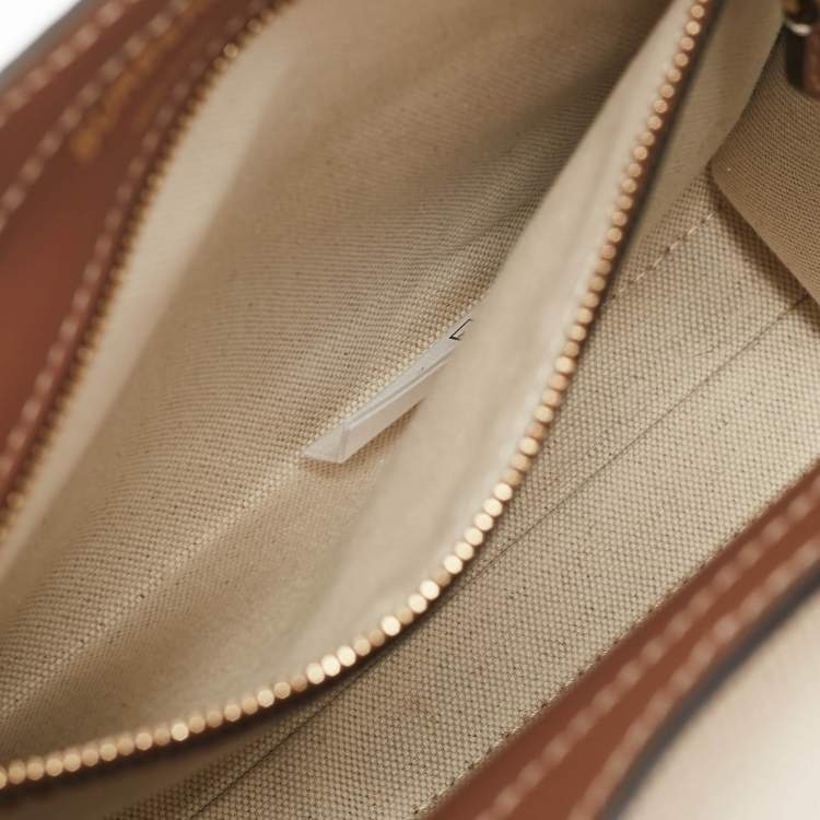 Pre Owned Burberry Malt Brown/Natural Canvas and Leather Mini Pocket Bag