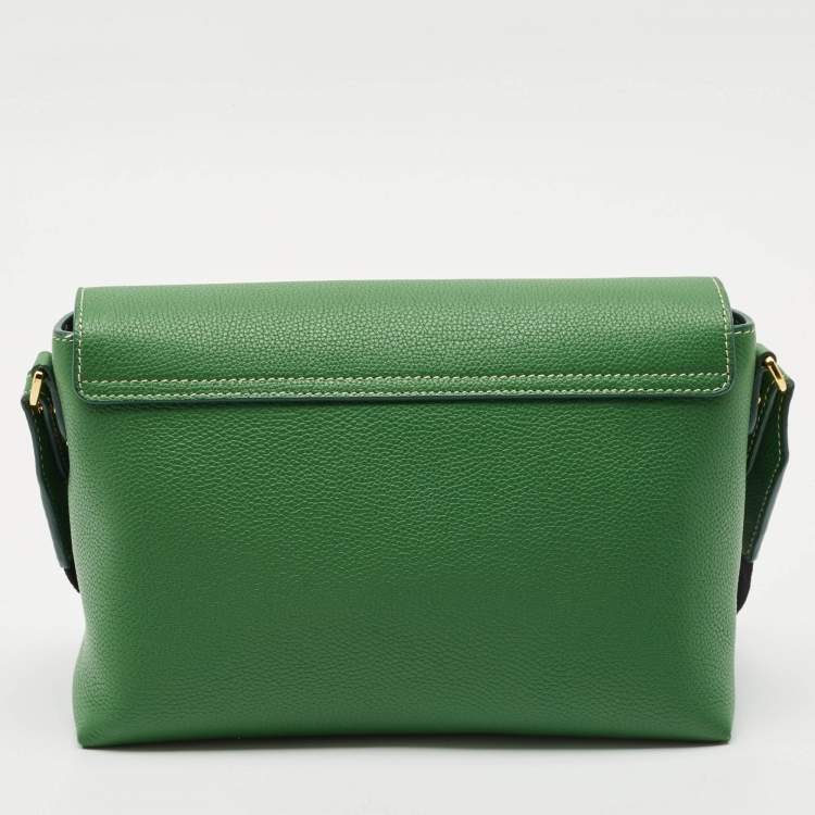 Pre Owned Burberry Green/Beige Check Canvas and Leather Note Shoulder Bag