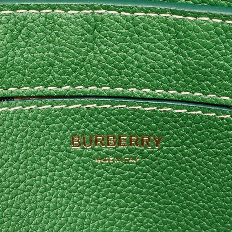 Pre Owned Burberry Green/Beige Check Canvas and Leather Note Shoulder Bag