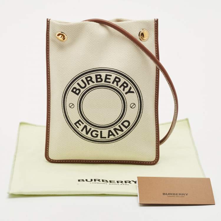 Pre Owned Burberry Brown/Off White Logo Canvas and Leather Micro Crossbody Bag