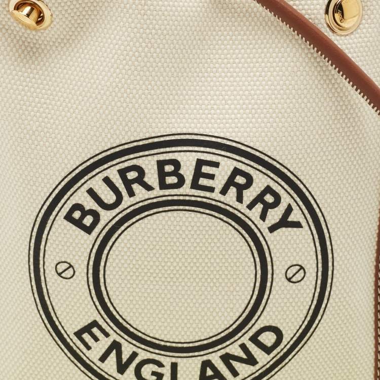 Pre Owned Burberry Brown/Off White Logo Canvas and Leather Micro Crossbody Bag