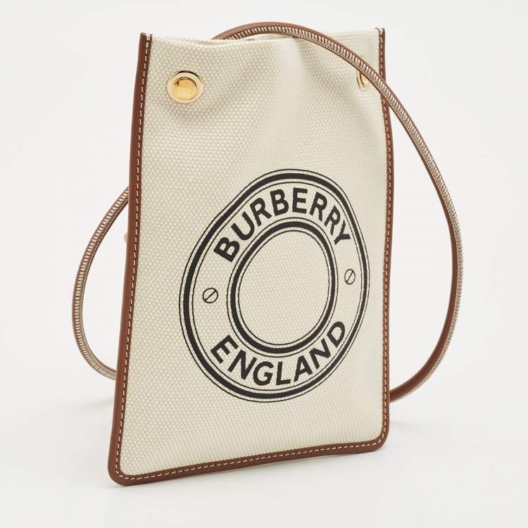 Pre Owned Burberry Brown/Off White Logo Canvas and Leather Micro Crossbody Bag