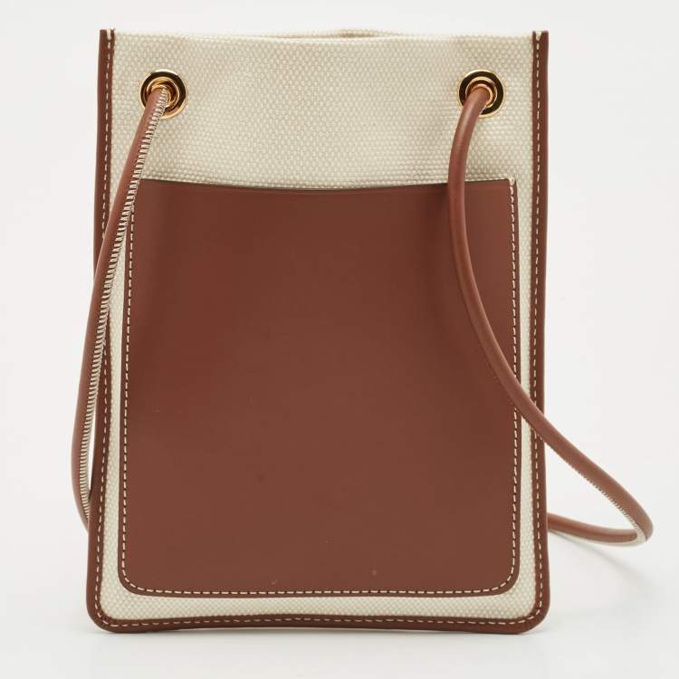 Pre Owned Burberry Brown/Off White Logo Canvas and Leather Micro Crossbody Bag