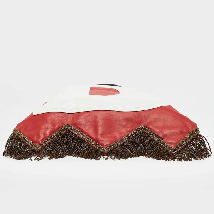 Pre Owned Burberry Red/White Leather Letter Motif Flag Bag