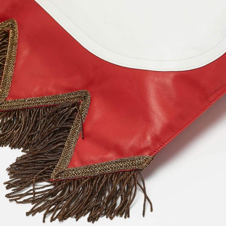 Pre Owned Burberry Red/White Leather Letter Motif Flag Bag