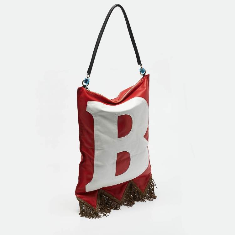 Pre Owned Burberry Red/White Leather Letter Motif Flag Bag