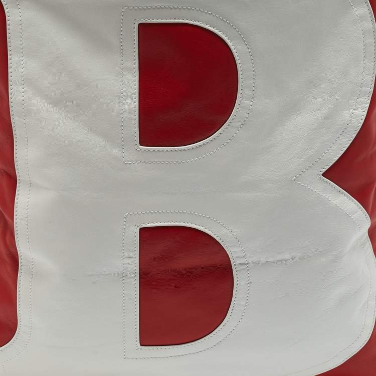 Pre Owned Burberry Red/White Leather Letter Motif Flag Bag