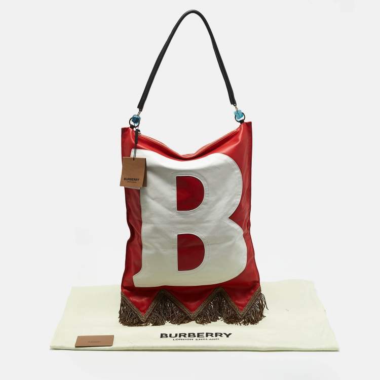 Pre Owned Burberry Red/White Leather Letter Motif Flag Bag