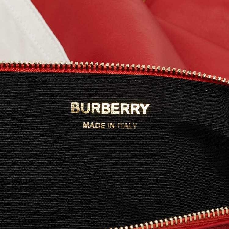 Pre Owned Burberry Red/White Leather Letter Motif Flag Bag