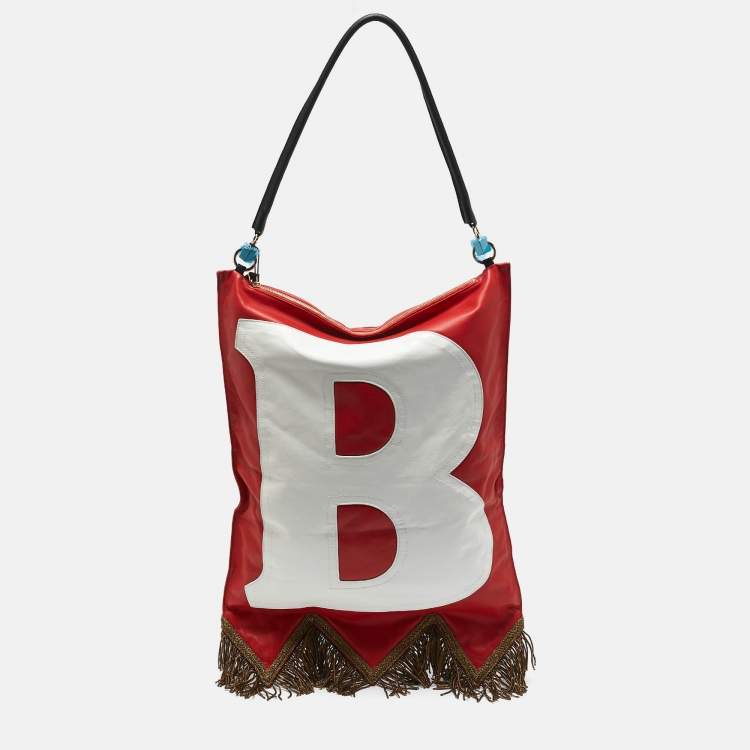 Pre Owned Burberry Red/White Leather Letter Motif Flag Bag