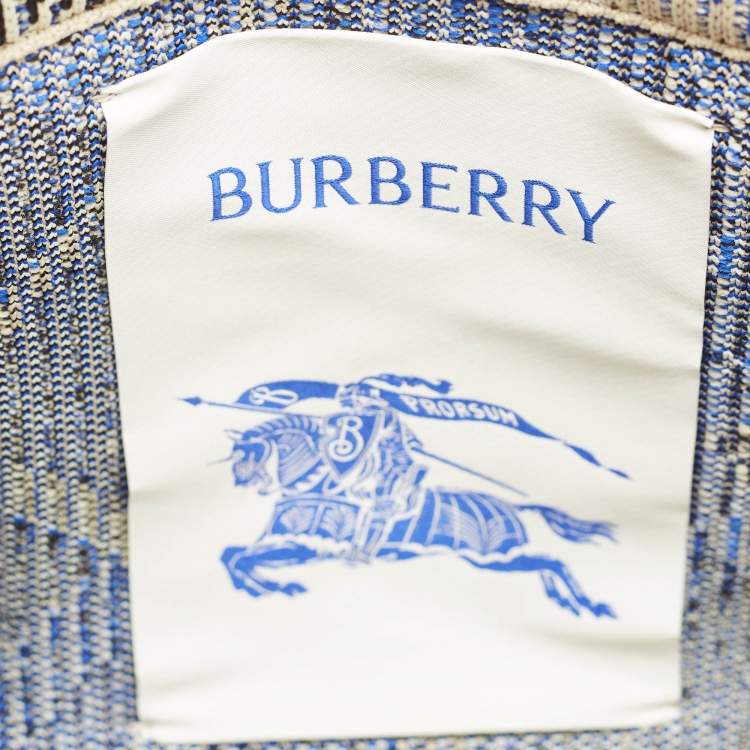 Pre Owned Burberry Grey Knitted Checked Mini Tote