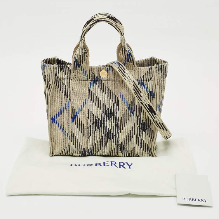 Pre Owned Burberry Grey Knitted Checked Mini Tote