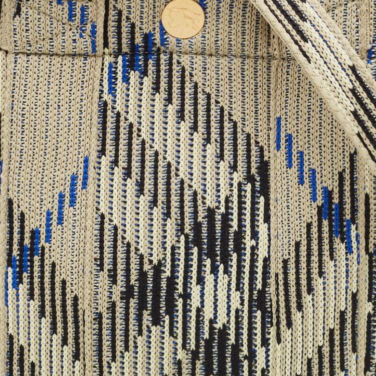 Pre Owned Burberry Grey Knitted Checked Mini Tote