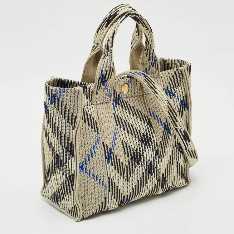 Pre Owned Burberry Grey Knitted Checked Mini Tote