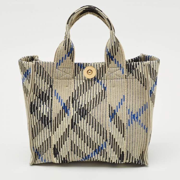 Pre Owned Burberry Grey Knitted Checked Mini Tote