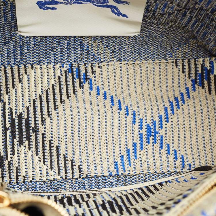 Pre Owned Burberry Grey Knitted Checked Mini Tote