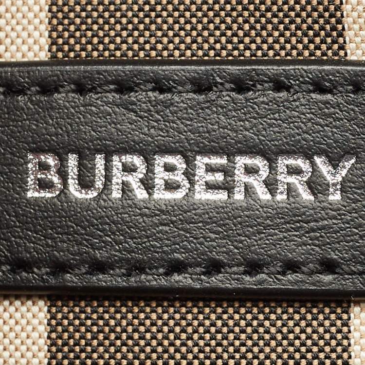 Pre Owned Burberry Black/Beige House Check Fabric Small N/S Book Tote