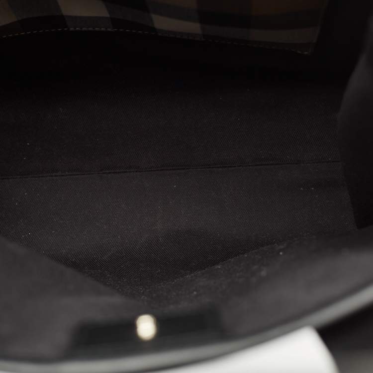 Pre Owned Burberry Black/Beige House Check Fabric Small N/S Book Tote
