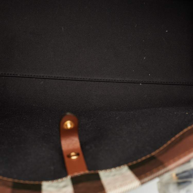 Pre Owned Burberry Brown/Black Check Coated Canvas and Leather Medium Freya Tote