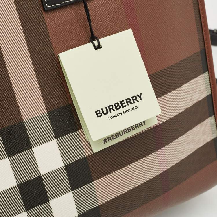 Pre Owned Burberry Brown/Black Check Coated Canvas and Leather Medium Freya Tote