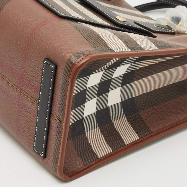 Pre Owned Burberry Brown/Black Check Coated Canvas and Leather Medium Freya Tote