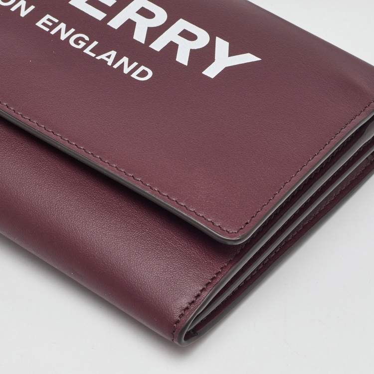 Pre Owned Burberry Burgundy Leather Logo Flap Wallet Crossbody Bag