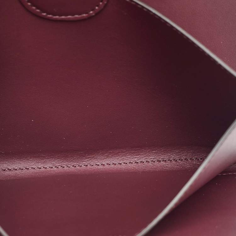 Pre Owned Burberry Burgundy Leather Logo Flap Wallet Crossbody Bag