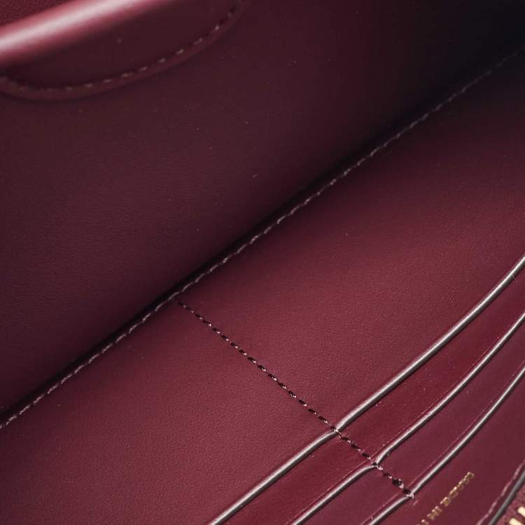Pre Owned Burberry Burgundy Leather Logo Flap Wallet Crossbody Bag