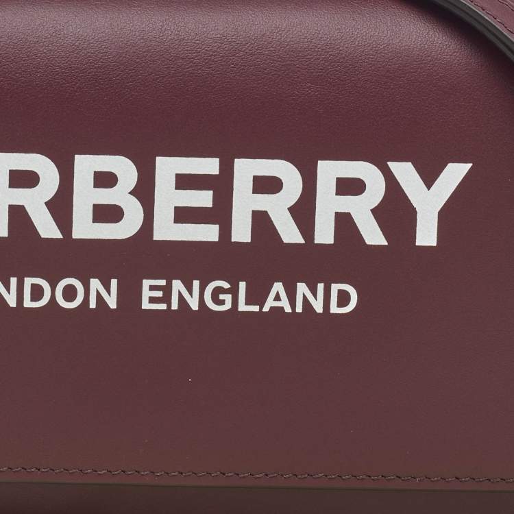 Pre Owned Burberry Burgundy Leather Logo Flap Wallet Crossbody Bag