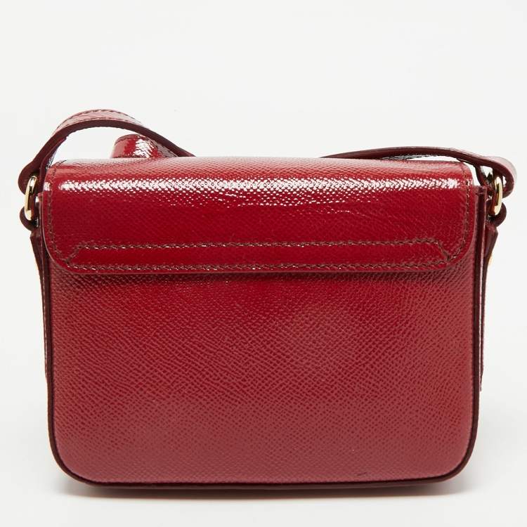 Pre Owned Burberry Red Patent Leather Mini Berkeley Crossbody Bag