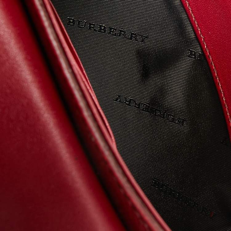Pre Owned Burberry Red Patent Leather Mini Berkeley Crossbody Bag
