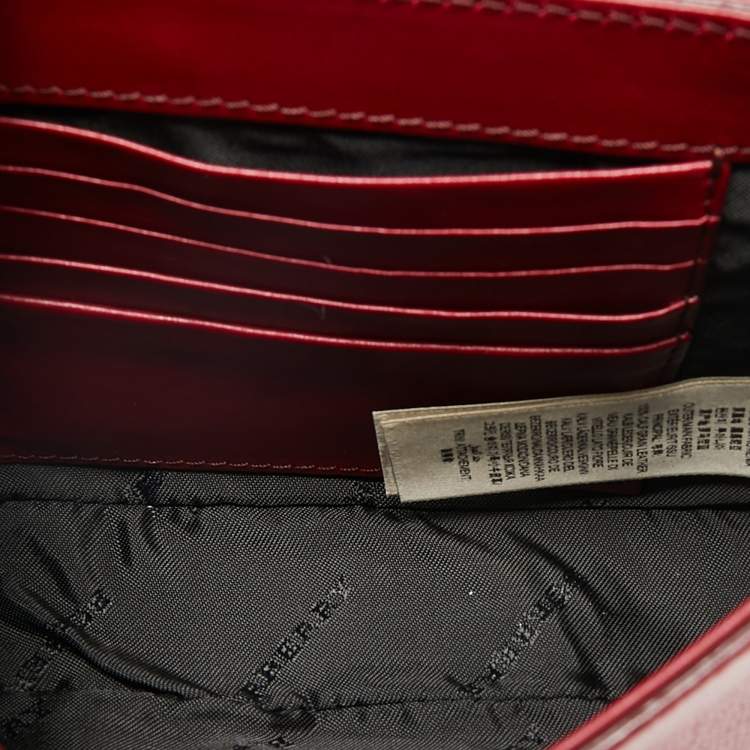 Pre Owned Burberry Red Patent Leather Mini Berkeley Crossbody Bag