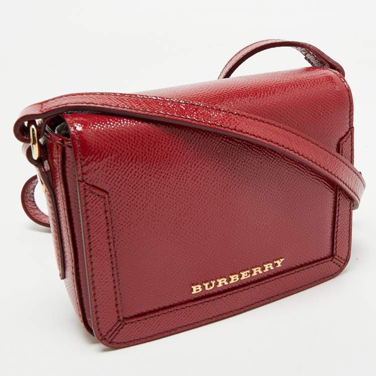 Pre Owned Burberry Red Patent Leather Mini Berkeley Crossbody Bag
