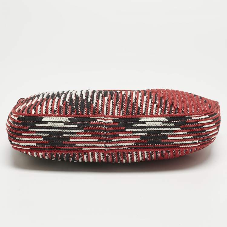 Pre Owned Burberry Red Check Knit Fabric Mini Baguette Bag 
