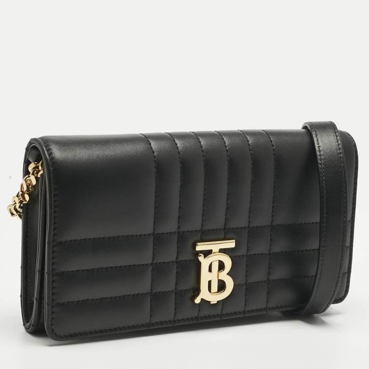 Pre Owned Burberry Black Quilted Leather Lola Wallet On Chain