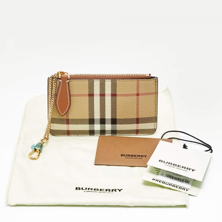 Pre Owned Burberry Beige Vintage Check Coated Canvas Kelbrook Coin Purse