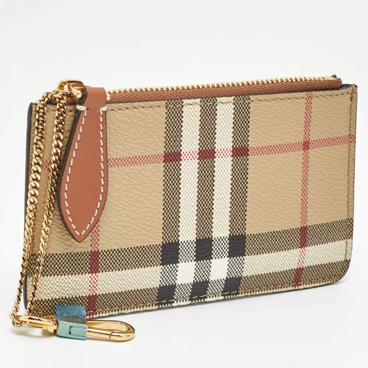 Pre Owned Burberry Beige Vintage Check Coated Canvas Kelbrook Coin Purse