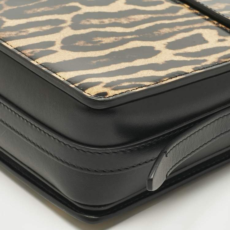 مملوكة مسبقًا Burberry Black/Brown Leopard Print Glossy Leather Large Grace Shoulder Bag