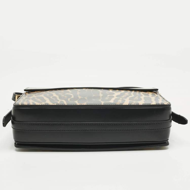 مملوكة مسبقًا Burberry Black/Brown Leopard Print Glossy Leather Large Grace Shoulder Bag