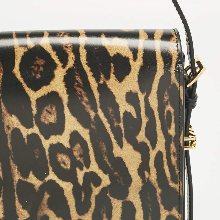 مملوكة مسبقًا Burberry Black/Brown Leopard Print Glossy Leather Large Grace Shoulder Bag