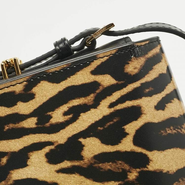 مملوكة مسبقًا Burberry Black/Brown Leopard Print Glossy Leather Large Grace Shoulder Bag