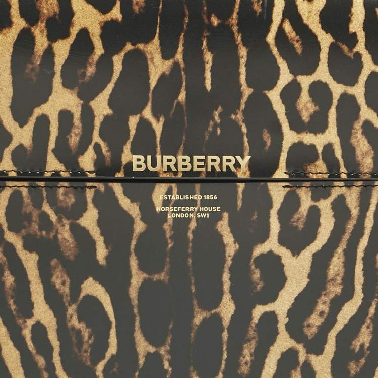 مملوكة مسبقًا Burberry Black/Brown Leopard Print Glossy Leather Large Grace Shoulder Bag