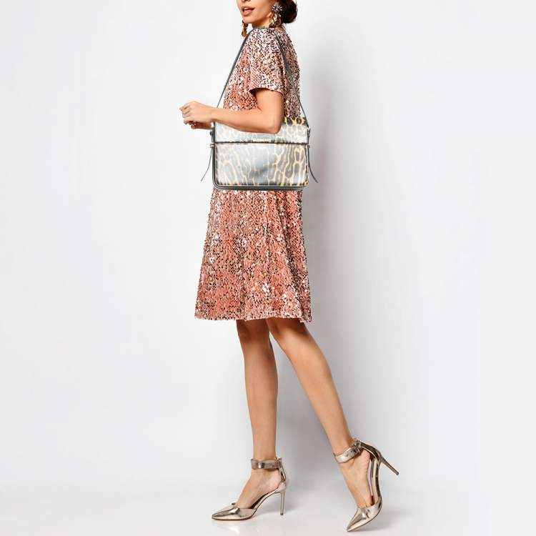 مملوكة مسبقًا Burberry Black/Brown Leopard Print Glossy Leather Large Grace Shoulder Bag