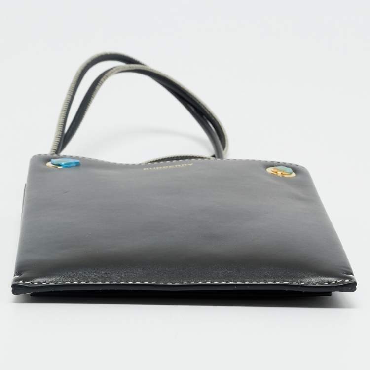 Pre Owned Burberry Black Leather Rivet Pouch Crossbody Bag