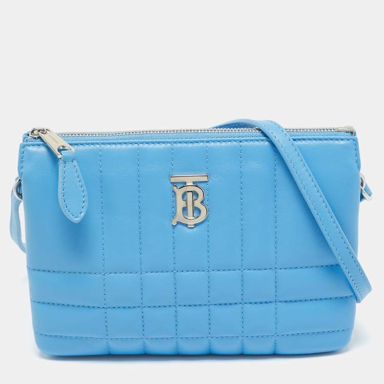 Pre Owned Burberry Blue Exploded Check Quilt Leather Lola Double Pouch Crossbody Bag