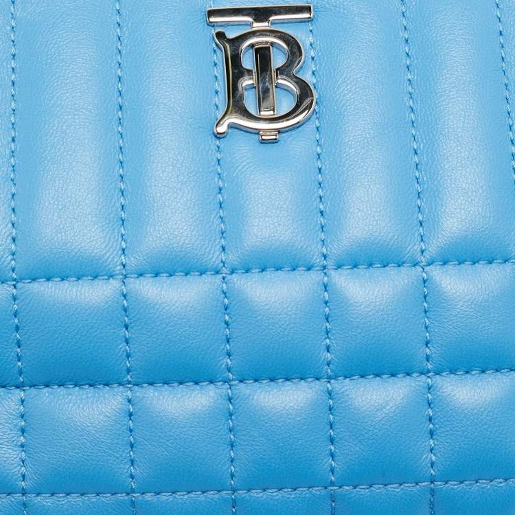 Pre Owned Burberry Blue Exploded Check Quilt Leather Lola Double Pouch Crossbody Bag
