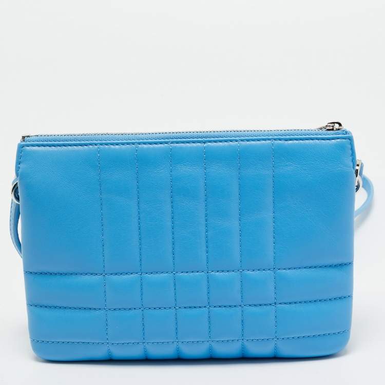 Pre Owned Burberry Blue Exploded Check Quilt Leather Lola Double Pouch Crossbody Bag