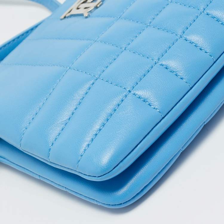 Pre Owned Burberry Blue Exploded Check Quilt Leather Lola Double Pouch Crossbody Bag