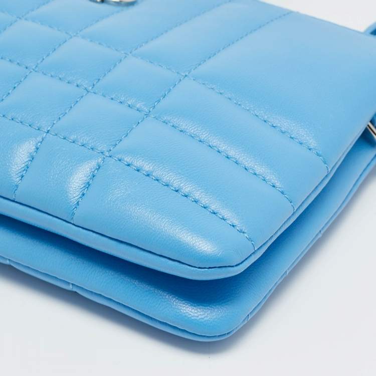 Pre Owned Burberry Blue Exploded Check Quilt Leather Lola Double Pouch Crossbody Bag